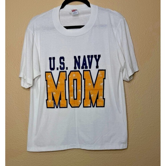 Tops - Vintage Single Stich Navy Mom Shirt L 100% Cotton USA Soffe